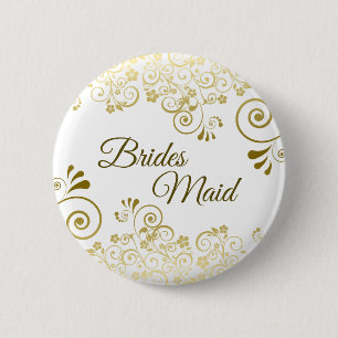 Elegant Lacy Gold Filigree Bridesmaid Wedding Button