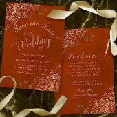 Elegant Lacy Gold Filigree on Rust Orange Wedding Save The Date