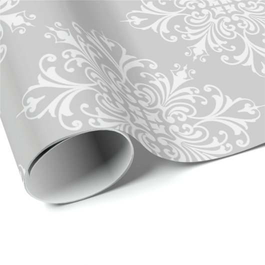 Elegant Lacy Gray Damask Geschenkpapier (Rolleneckpunkt)