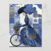 Elegant Lady Bicycle Delft Postkarte (Vorderseite)