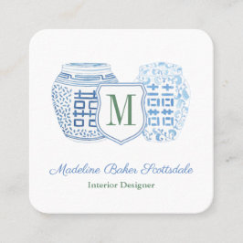 Elegant Lady Chinoiserie Monogram Quadratische Visitenkarte