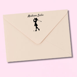 Elegant Lady Golfer Name Gummistempel