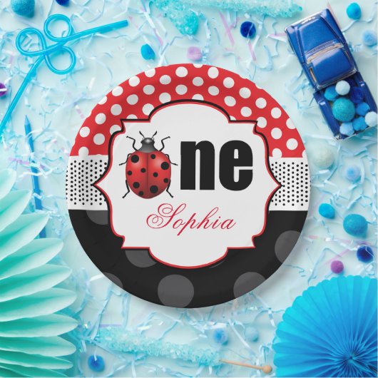 Elegant Ladybug Erster Geburtstag Personalisiert Pappteller (Party)