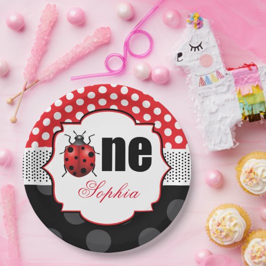 Elegant Ladybug Erster Geburtstag Personalisiert Pappteller (Party)