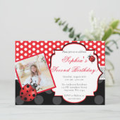 Elegant Ladybug Polka dot Birthday Einladung (Stehend Vorderseite)