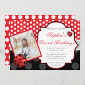 Elegant Ladybug Polka dot Birthday Einladung (Vorne/Hinten)