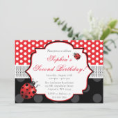 Elegant Ladybug Polka dot Birthday Einladung (Stehend Vorderseite)