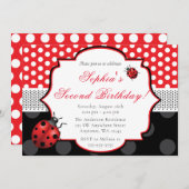Elegant Ladybug Polka dot Birthday Einladung (Vorne/Hinten)