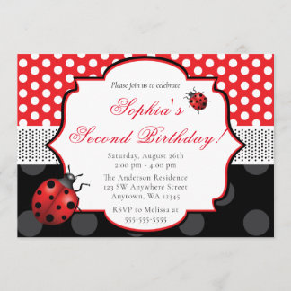 Elegant Ladybug Polka dot Birthday Einladung