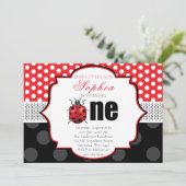 Elegant Ladybug Polka dot First Birthday Einladung (Stehend Vorderseite)