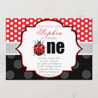 Elegant Ladybug Polka dot First Birthday Einladung