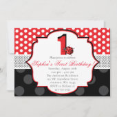 Elegant Ladybug Polka dot First Birthday Einladung (Vorderseite)