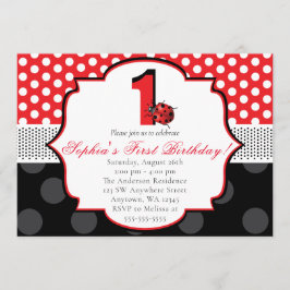 Elegant Ladybug Polka dot First Birthday Einladung