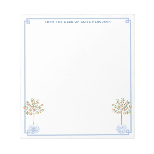 Elegant Lady's Chinoiserie Orange Tree Desk Notizblock (Vorderseite)