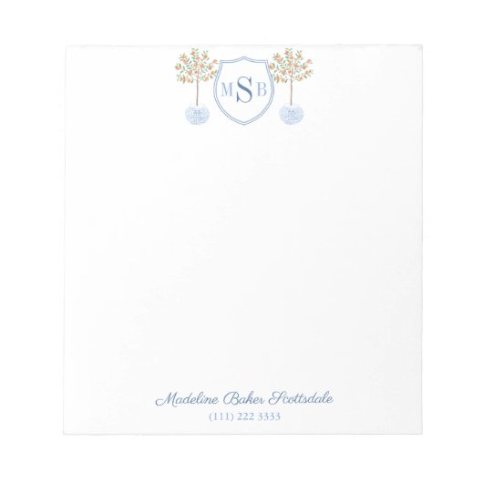 Elegant Lady's Citrus Tree Ginger Jar Mit Monogram Notizblock (Vorderseite)