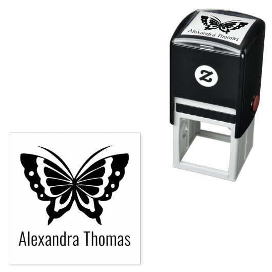 Elegant Large Butterfly Name Monogram Permastempel (Beispiel)