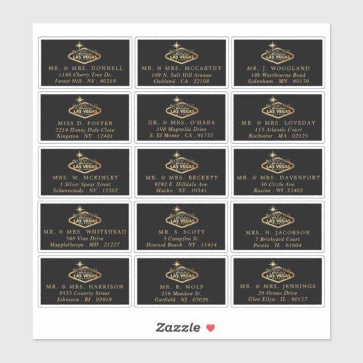 Elegant Las Vegas Hochzeit in Urlaubsort Address Aufkleber (Blatt)