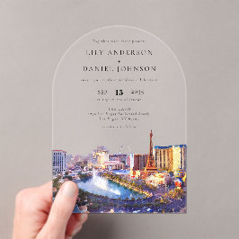 Elegant Las Vegas Skyline Watercolor Wedding Arch Acryleinladungen