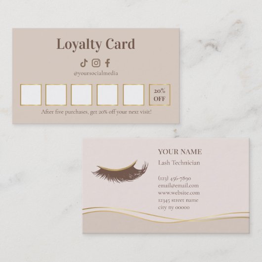 Elegant Lash Technician Loyalty Card Treuekarte (Vorne/Hinten)
