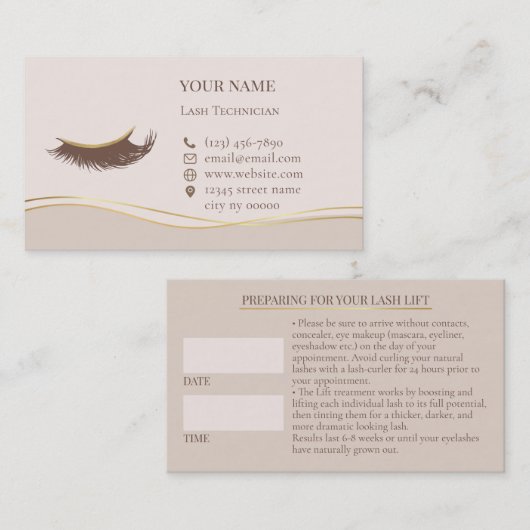 Elegant Lashes Before care Appointment Card Terminkarte (Vorne/Hinten)
