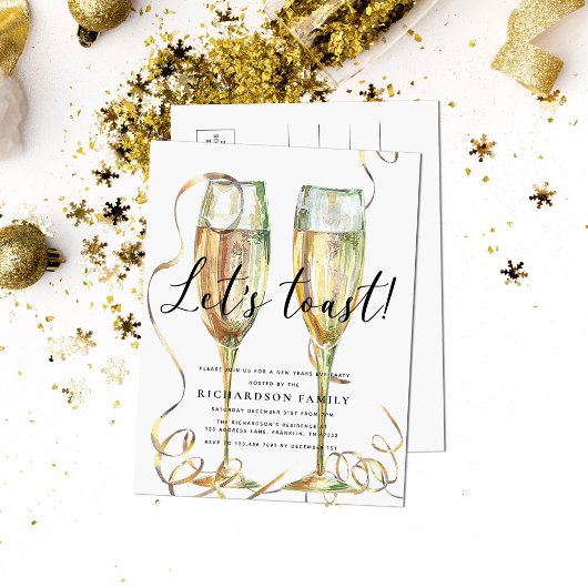 Elegant Lassend Toast New Year Party Budget Einladungspostkarte