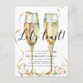 Elegant Lassend Toast New Year Party Budget Einladungspostkarte (Vorderseite)