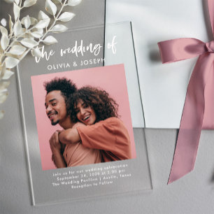 Elegant lässige Schrift und Foto Hochzeit Acryleinladungen