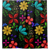 Elegant Latin American Folk Floral Black Duschvorhang (Vorderseite)