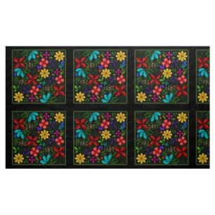 Elegant Latin Folk Floral Schwarz Stoff
