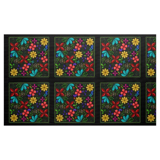 Elegant Latin Folk Floral | Schwarz Stoff (Yard (91,4 cm))