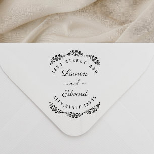 Elegant Laurel Couple Names Wedding Rücksendeadres Gummistempel