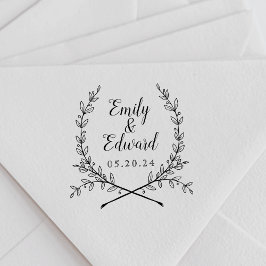 Elegant Laurel Couple Names Wedding Save the Date Gummistempel