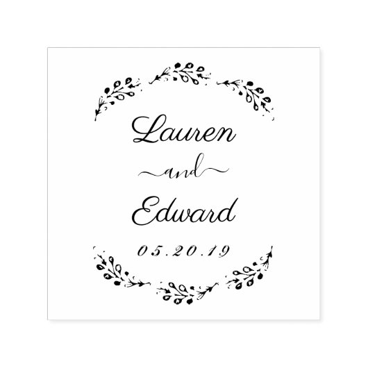 Elegant Laurel Couple Names Wedding Save the Date Permastempel (Design)