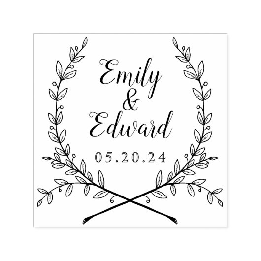 Elegant Laurel Couple Names Wedding Save the Date Permastempel (Design)