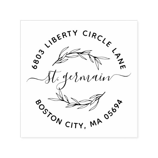 Elegant Laurel Leaf Familienname Rücksendeadresse Permastempel (Design)