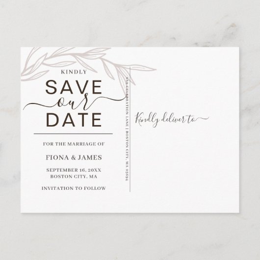 Elegant Laurel Leaf Foto Rette unser Datum Ankündigungspostkarte (Rückseite)