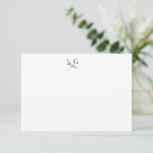 Elegant Laurel Monogram Gray Chic Flat Mitteilungskarte (Stehend Vorderseite)