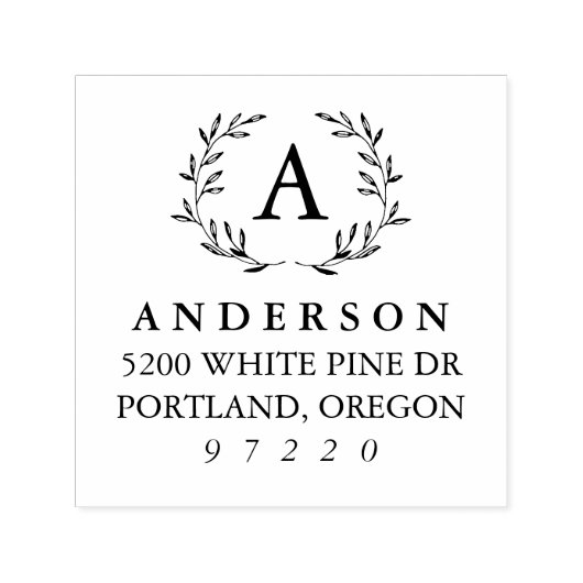 Elegant Laurel Monogram Rücksendeadresse Permastempel (Design)