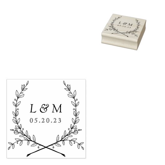 Elegant Laurel Monogram Wedding Save the Date Gummistempel (Stempel)