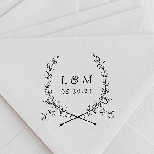 Elegant Laurel Monogram Wedding Save the Date Gummistempel