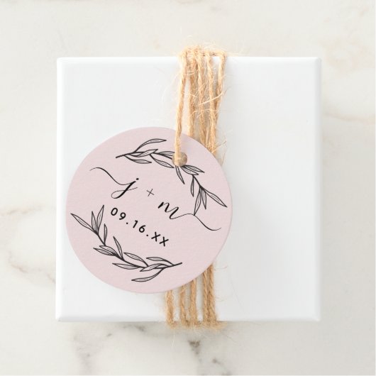 Elegant Laurel Verlasse Skriptinitialen Hochzeit Geschenkanhänger (Beispiel)