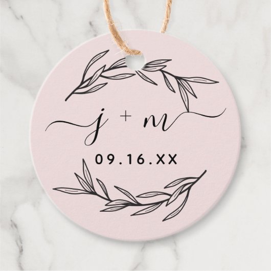 Elegant Laurel Verlasse Skriptinitialen Hochzeit Geschenkanhänger (Vorderseite)