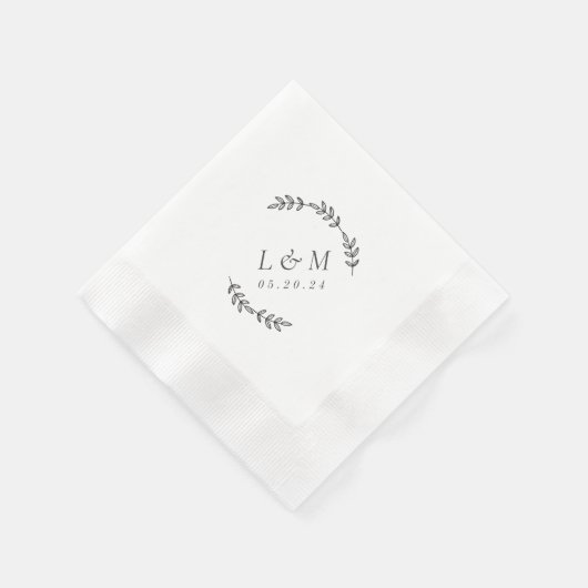 Elegant Laurel Wreath Custom Monogram Wedding Serviette (Ecke)