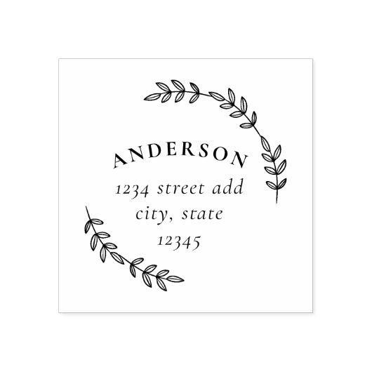 Elegant Laurel Wreath Familienname Rücksendeadress Gummistempel (Prägung)