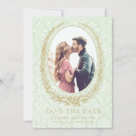 Elegant Laurel Wreath | Green Damask Foto Save The Date