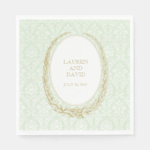 Elegant Laurel Wreath   Green Damask Serviette