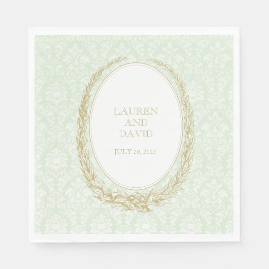 Elegant Laurel Wreath | Green Damask Serviette (Vorderseite)