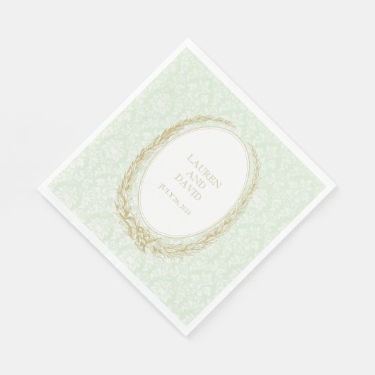 Elegant Laurel Wreath | Green Damask Serviette (Ecke)