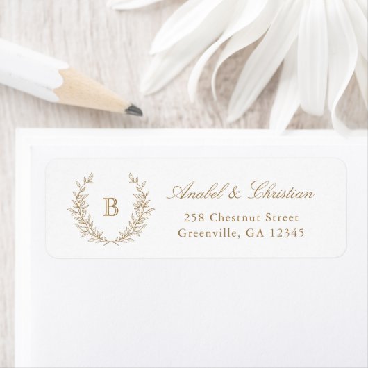 Elegant Laurel Wreath Monogram Rücksendeadresse (Insitu)