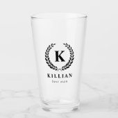 Elegant Laurel Wreath Monogram Trauzeuge Glas (Vorderseite)
